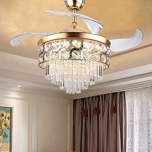 Crystal Ceiling Fans with Lights and Remote, Modern LED Chandelier Ceiling Fan with Retractable Blades 3 Color 3 Speeds Silent Fandelier Fixture for Bedroom Living Room (Gold) | The Storepaperoomates Retail Market - Fast Affordable Shopping