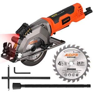 AIOPR 5.8Amp 3500RPM Mini Circular Saw Compact Saw with 4-1/2″ 24T TCT Blade (76602)