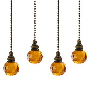 6 Pieces Crystal Ceiling Fan Pull Chain Rainbow Fan Pull Chain Extension with Connector for Ceiling Light Ceiling Fan (gudian-amber-4pc)