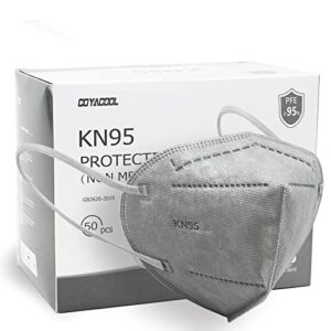 COYACOOL KN95 Mask 50Pcs Face Mask, Individually Packaged 5-Ply Breathable & Comfortable Safety Disposable Face Masks, Filter Efficiency≥95% Protection Against PM2.5,Dust Cup Dust Mask, Gray