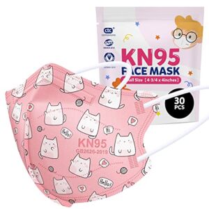 ctc connexions Kids KN95 Masks for Children 30pcs 5-Layer Cup Dust Breathable Kids Mask Filtration Efficiency ≥95%Against PM2.5 with Elastic Earloop&Nose Clip for Boys Girls(Pink)