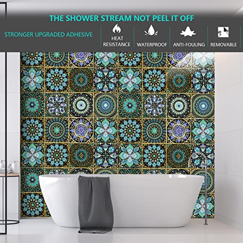 AINNO Mandala Decorative Tile Sticker, 12 Pcs 6×6 inch Removeable Waterproof Vinyl Self Adhesive Wall Tile Decals，Peel and Stick Backsplash for Kitchen Bathroom Home Decor Moroccan Green | The Storepaperoomates Retail Market - Fast Affordable Shopping