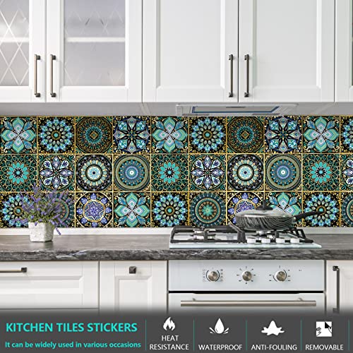 AINNO Mandala Decorative Tile Sticker, 12 Pcs 6×6 inch Removeable Waterproof Vinyl Self Adhesive Wall Tile Decals，Peel and Stick Backsplash for Kitchen Bathroom Home Decor Moroccan Green | The Storepaperoomates Retail Market - Fast Affordable Shopping