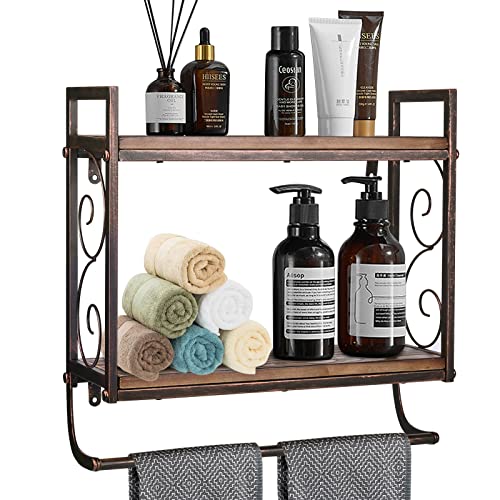 2-Tier Industrial Metal Bathroom Shelves Wall Mounted, 16.9in Floating Shelves Towel Holder,Towel Rack with Towel Bar,Rustic Wall Shelf Over Toilet,Utility Storage Shelf Rack ,Retro Red | The Storepaperoomates Retail Market - Fast Affordable Shopping