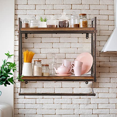 2-Tier Industrial Metal Bathroom Shelves Wall Mounted, 16.9in Floating Shelves Towel Holder,Towel Rack with Towel Bar,Rustic Wall Shelf Over Toilet,Utility Storage Shelf Rack ,Retro Red | The Storepaperoomates Retail Market - Fast Affordable Shopping