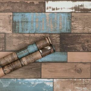 XINOBO Faux Wood Look Textured Wallpaper(17.71″×393″) Vintage Rustic Shiplap Peel and Stick Vinyl Wallpaper, Self Adhesive Waterproof Contact Wall Paper for Counter Top, Cabinets, Barn Door, Bathroom