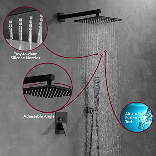 Shower Faucets Sets Complete Matte Black Shower System with 10 inches Rainfall Shower Head, Push-Button Shower Faucet Fixture Combo Set Wall Mounted | The Storepaperoomates Retail Market - Fast Affordable Shopping