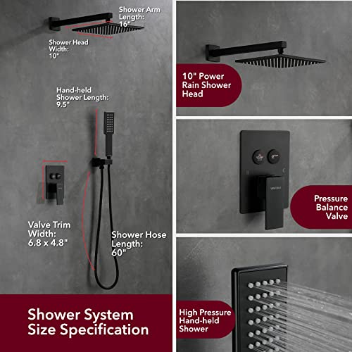 Shower Faucets Sets Complete Matte Black Shower System with 10 inches Rainfall Shower Head, Push-Button Shower Faucet Fixture Combo Set Wall Mounted | The Storepaperoomates Retail Market - Fast Affordable Shopping