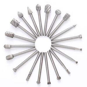 20pcs Rotary Tool Wood Carving Bits Set,1/8 Inch(3mm) Shank Carbide Burr Accessories for Metal Woodworking Engraving Drilling Polishing Milling