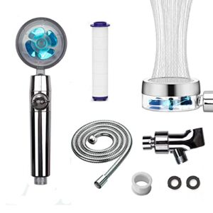 GEOONA Turbo Shower Head with ON/Off Switch,Handheld High Pressure Vortex Shower Head 360 Degrees Rotating ，Water Saving Showerheads with Handheld and Hose (Blue)
