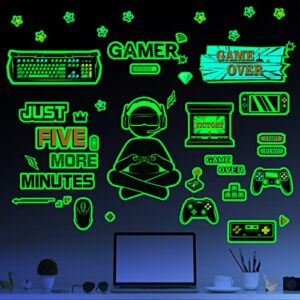 Glow in The Dark Game Wall Decal Video Game Room Decor Gaming Decals for Boys Room Wall Stickers for Kids Bedroom Sticker Home Playroom Decoration