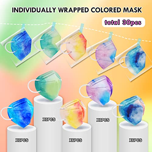 AOTDAOU KN95 Face Masks for Women Men, 30 Packs Individually Wrapped Tie Dye Design Mask, Adult Sized Colored Mask, 5 Ply Breathable Comfortable Protective Mask | The Storepaperoomates Retail Market - Fast Affordable Shopping