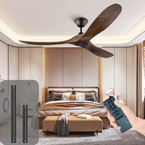 OJZZG 60 Inch Ceiling Fan Without Lights, Modern Black Ceiling Fans 6 Speed 3 Level Timer with Remote, 3 Deep Walnut Blade, Noiseless Reversible DC Motor, for Home Patios, Indoor/Outdoor Ceiling Fan