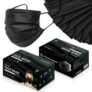 100 PCS Black 4-Ply Disposable Face Mask, Supmedic Breathable Filter Black Masks (Black)