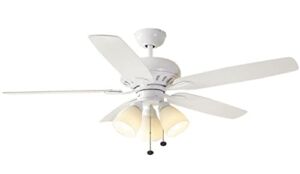 52 in. Indoor LED Matte White Ceiling Fan with Light Kit, Downrod, Reversible Blades and Reversible Motor
