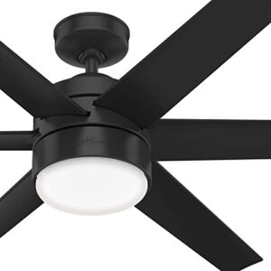 Hunter Fan 60 inch Casual Matte Black Outdoor Ceiling Fan with LED Light Kit and Remote Control (Renewed)