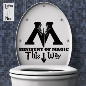 MINISTRY 0F MAGIC THIS WAY Decal Die Cut Vinyl Funny Humor Quote Sticker for Bathroom Toilet Seat | Black 7.5 x 6.0 inches