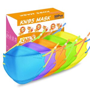 RANTO Kids KN95 Masks for Children, 50 Pack 4 Ply KN95 Mask for Kids with Adjustable Earloop, Against PM2.5 Dust Air Pollution, Breathable Face Masks for Girls Boys Children Outdoor School