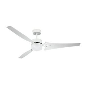Noble Home Industrial Large Ceiling Fan with DC Motor | 60 Inch Metal Fixture with Wall Control, Contoured Blades, and Downrod for Hanging | Damp Rated High Speed Device without Light, White