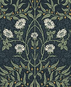 NextWall Stenciled Floral Peel and Stick Wallpaper (Navy & Sage)