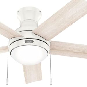 Hunter Fan 44 inch Low Profile Fresh White Indoor Ceiling Fan with LED Light Kit and Pull Chain (Renewed)