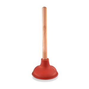 SUPPLYGIANT Sink Plunger – Heavy Duty Rubber Plunger for Bathroom – Small Plunger for Sink with 9” Wooden Handle to Fix Clogged Basins and Tubs, Orange