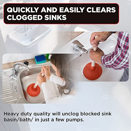 SUPPLYGIANT Sink Plunger – Heavy Duty Rubber Plunger for Bathroom – Small Plunger for Sink with 9” Wooden Handle to Fix Clogged Basins and Tubs, Orange | The Storepaperoomates Retail Market - Fast Affordable Shopping