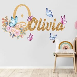Kyle Cornhole Custom Name & Initial Letter Wall Decal – Flowers Butterfly Stickers for Girls Bedroom Flower WallPersonalized Room Baby Nursery Decals Butterflies ations Gold Letters, Green