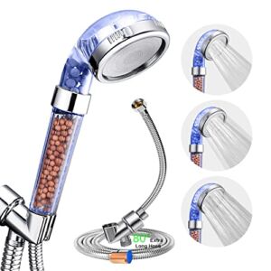IAKLE High Pressure Shower Head with Hose and Bracket, 3-Setting Filtered Detachable Water Saving Jet Handheld Shower Heads Filter for Hard Water to Enjoy Amazing Shower Spa,1.6GPM(80in/2m Hose)