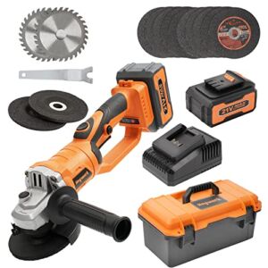 Heywork 21V Cordless Grinder Kit,4″ Blade,10000 RPM Brushless Motor Cordless Angle Grinder,4Ah Lithium Ion Battery Grinder & Quick- Charger,2-Position Handle,Cutting and Grinding Wheels