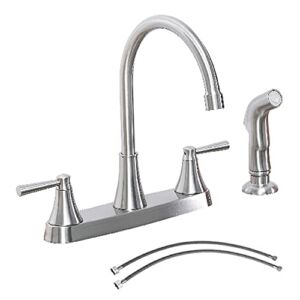 Kitchen Faucet with Sprayer, Brushed Nickel Stainless Steel Kitchen Sink Faucet, Faucet for Kitchen Sink, 3 Hole or 4 Hole RV Utility Touch Kitchen Faucet with Side Sprayer, TDLKF29L