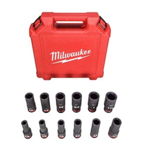 Milwaukee 49-66-7011 SHOCKWAVE 1/2 in. Drive SAE Deep Well Impact Socket Set (12-Piece)