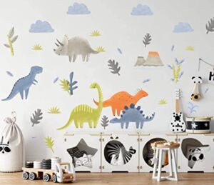 BUCKOO Watercolor Funny Dinosaur Wall Decals – Dinosaurs Decorative Volcanic Wall Stick – Dinosaur Removable Wall Stickers for Kids Room Decor Wall Decals