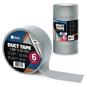 Reli. Duct Tape, Grey | 1.88″ x 180 Yards Total (6 Rolls, 30 Yds Each) |Heavy Duty Duct Tape – Waterproof, Tear by Hand |Silver Duct Tape for Repairs, Construction, Bundles, Piping, Box Sealing (Grey)