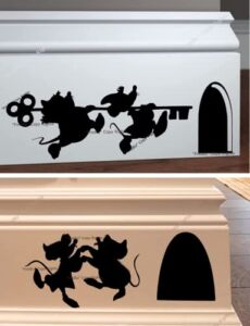 FnkBiz Jaq and Gus Wall Decal Mouse Hole Baseboard Sticker Mouse Hole Wall Decal 7 x 3 | Black | (Set of 02).