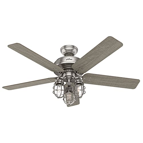 Hunter Fan 52 inch Casual Painted Galvanized Outdoor Ceiling Fan with LED Light Kit and Pull Chain (Renewed) | The Storepaperoomates Retail Market - Fast Affordable Shopping