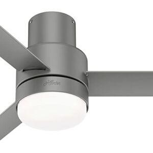 Hunter Fan 44 inch Low Profile Matte Silver Outdoor Ceiling Fan with LED Light Kit and Remote Control (Renewed)