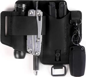 CatchandCraft Multitool Sheath for Belt -Made in Georgia- Thick Leather EDC Pocket Organizer – Solid EDC Belt Pouch for Men – Leatherman Sheath / Case / Birthday Gifts for Men Dad (Black)