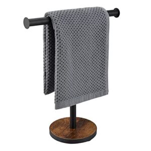 BCOZLUX Towel Holder Stand, Countertop Hand Towel Stand for Bathroom and Kitchen, Free Standing Counter Towel Rack with Weighted Wood Base, Rustic Black and Brown