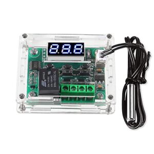 AEDIKO W1209 DC 12V Digital Temperature Controller Board Blue Digital Display Thermostat -50-110°C Electronic Temperature Temp Control Module Switch with Waterproof Case (1-Pack)
