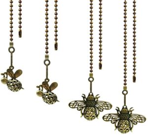 Aisicondan 4Pcs 12 inch Vintage Little Bee Charm Pendant Ceiling Fan Danglers Fan Pulls Chain Extender with Ball Chain Connector(Bronze)