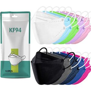 100Pcs Multicolor KF94 Masks, 3D Fish Type Masks for Adult, Protective Face Shield Mask 4 Layer with Adjustable Nose Clip