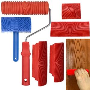 Wood Graining Tool Set, 6pcs 7″ Fake Wood Grain Roller Painting Tool with Handle DIY Rubber Graining Tool Paint Look Like Wood for Wall Room Art Paint Decoration