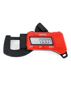 QWORK Thickness Gauge Measuring Tool, 0-12 mm (0.5″) Digital Thickness Caliper Micrometer, Red
