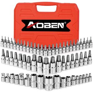 AOBEN 64Pcs Master Torx Bit Socket and External Torx Socket Set, 1/4, 3/8, 1/2-inch(E4-E24, T6-T70,TT6-TT70,TP8-TP60), S2 and Cr-V Steel, Includes Socket Adapters