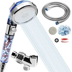 Shower Head with Hose and Hose Holder, 59 inches Expandable Shower Hose Extra Long for Bathing Toilet Cleaning, Leakproof Flexible Shower Hose Extension for shower head, Adjustable Shower Hose Holder