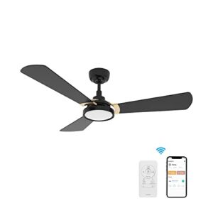 56 Inch 3 Blade Smart Ceiling Fan with Lights, 10-speed Ceiling Fan Works with Remote Control/Alexa/Google Home/Siri/App, Timer/Schedule, Dimmable LED Light (Gold/Black) New