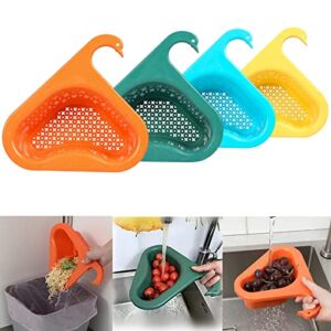 quirzx 4 Pack Swan Drain Basket for Kitchen Sink, Triangle Corner Kitchen Sink Strainer Basket Multifunctional Triangle Sink Filter, Leftovers Food Catcher Basket (Faucet Diameter Max 1.8 In)