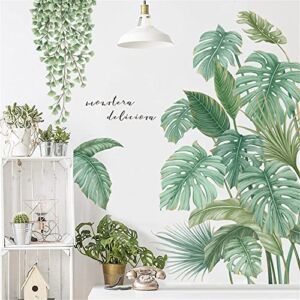 Supzone Green Plants Wall Stickers Tropical Leaves Wall Decals Hanging Tree Vine Wall Decal Nature Plants Palm Leaf Wall Sticker Wall Art Mural for Bedroom Living Room Background Office Home Décor