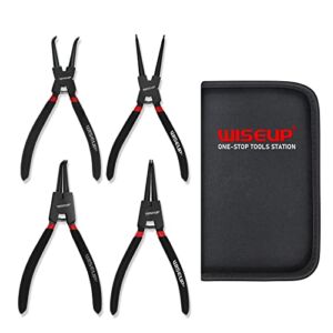 WISEUP Snap Ring Pliers Set Heavy Duty,4PCS-7 inch (Tip Diameter 1/20”) Internal/External Circlip Pliers Kit,Straight/Bent Jaw Pliers Tips C-Clip Pliers for Ring Remover Retaining